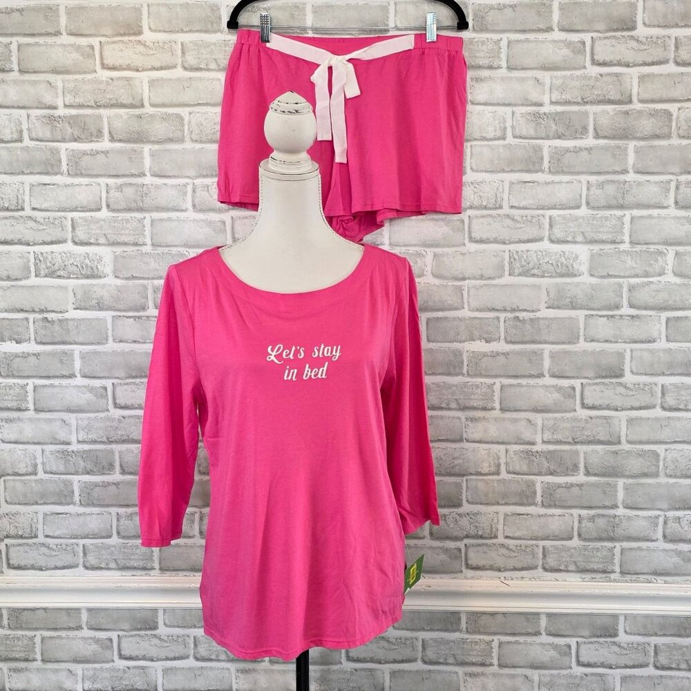 Kate Spade New York NWT Hot Pink Lets Stay In Bed Pajama Set Large Cotton Modal